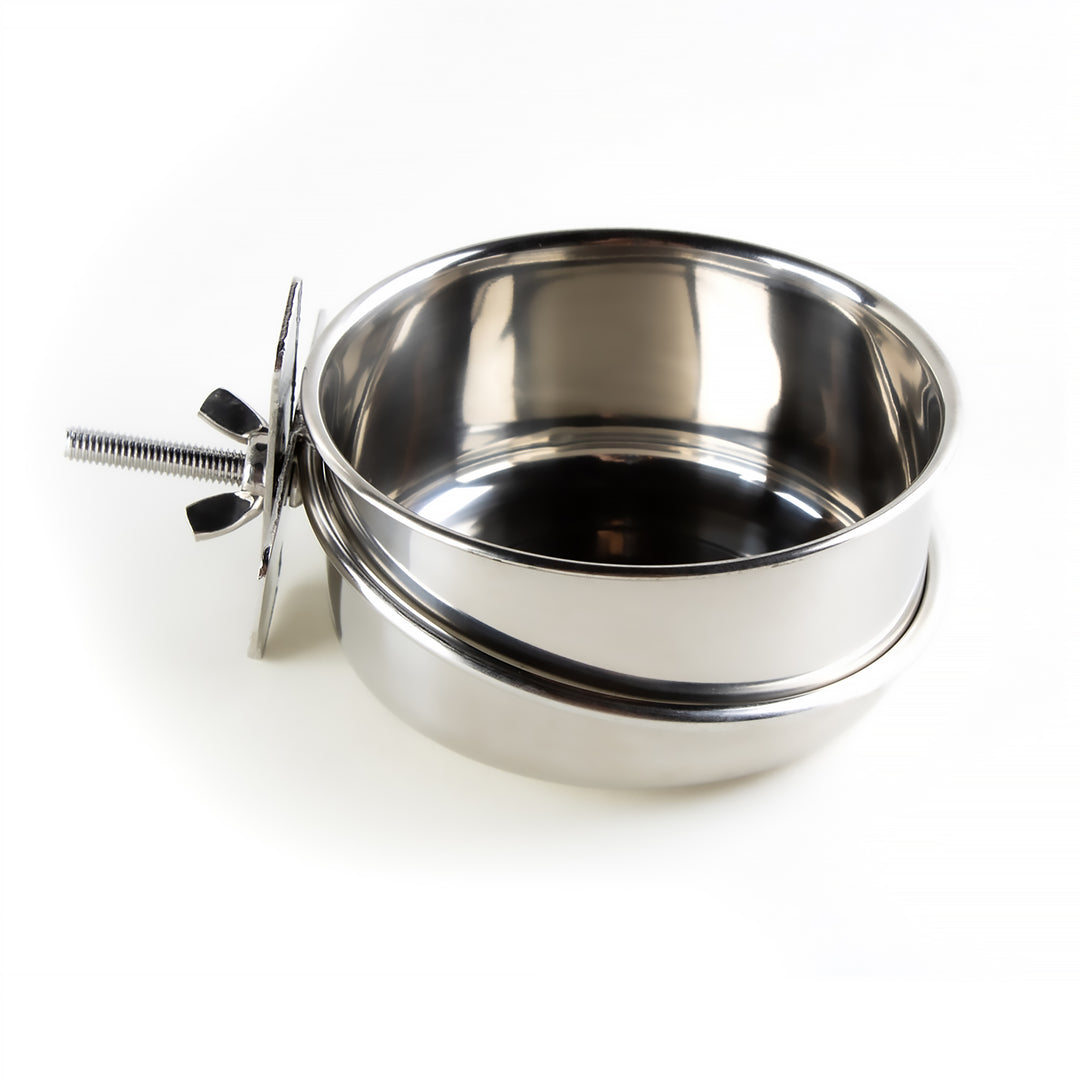Aria Shallow Stainless Bolt-On Dish 10oz - Steel Bird Cage Food Cup #8003