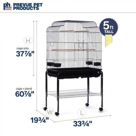Prevue Pet Products Flight Cage with Stand Black - 32 7/8” x 18 1/4” - Small Bird Enclosure #F090