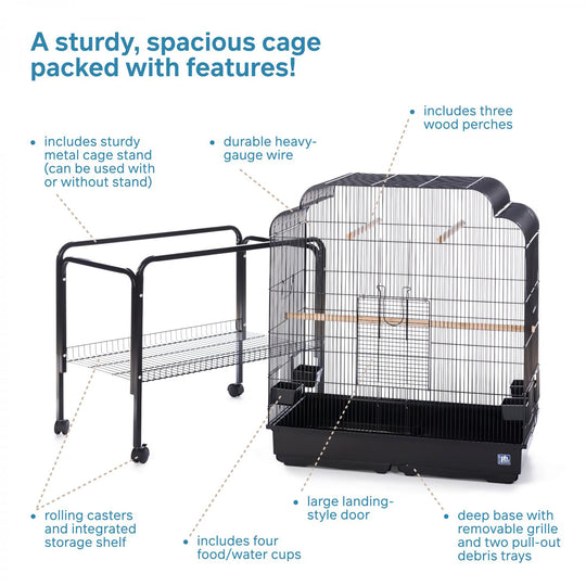 Prevue Pet Products Flight Cage with Stand Black - 32 7/8” x 18 1/4” - Small Bird Enclosure #F090