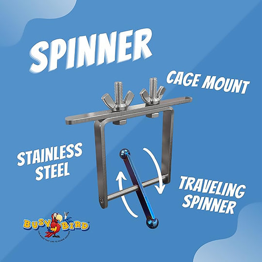 Busy Bird Busy Spinner Blue Flame Stainless Steel Spinner Bird Toy with Traveling Spinner - Durable Puzzle Enrichment Toy