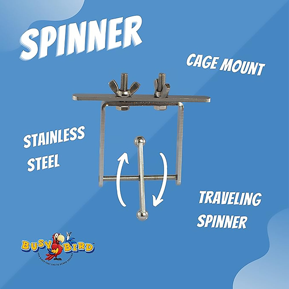 Busy Bird Busy Spinner Original Stainless Steel Spinner Bird Toy with Traveling Spinner - Durable Puzzle Enrichment Toy