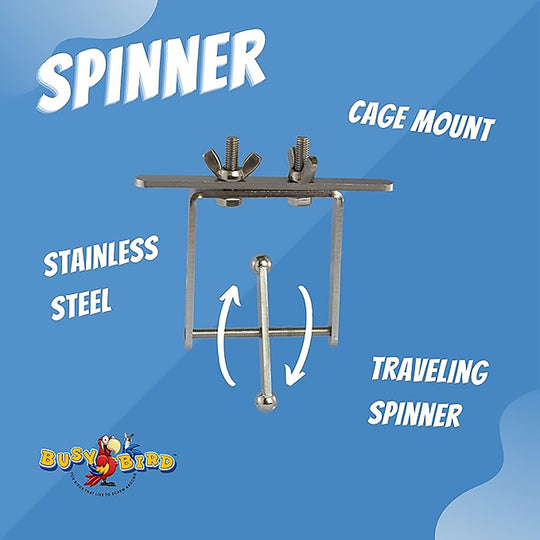 Busy Bird Busy Spinner Original Stainless Steel Spinner Bird Toy with Traveling Spinner - Durable Puzzle Enrichment Toy