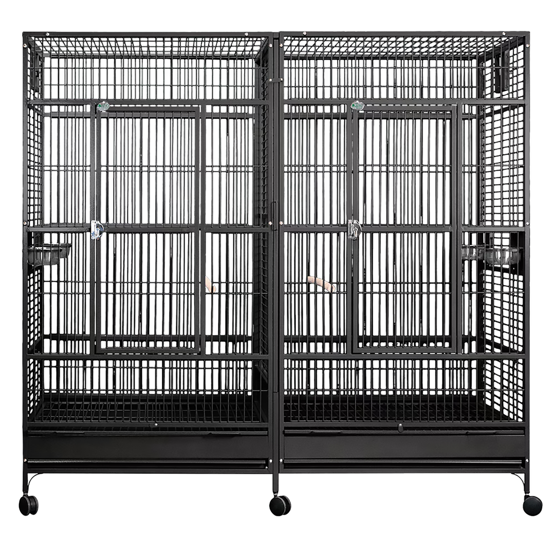 A&E Cage Company Double Macaw Cage with Divider Black - 80” x 40” - Large Bird Enclosure #8040FL