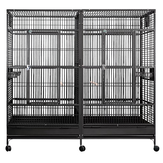 A&E Cage Company Double Macaw Cage with Divider Black - 80” x 40” - Large Bird Enclosure #8040FL