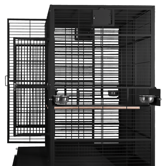 A&E Cage Company Double Macaw Cage with Divider Black - 80” x 40” - Large Bird Enclosure #8040FL