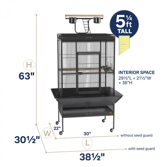 Prevue Pet Products Playtop Bird Home Black - 30” x 22” - Parrot Enclosure #3153BLK