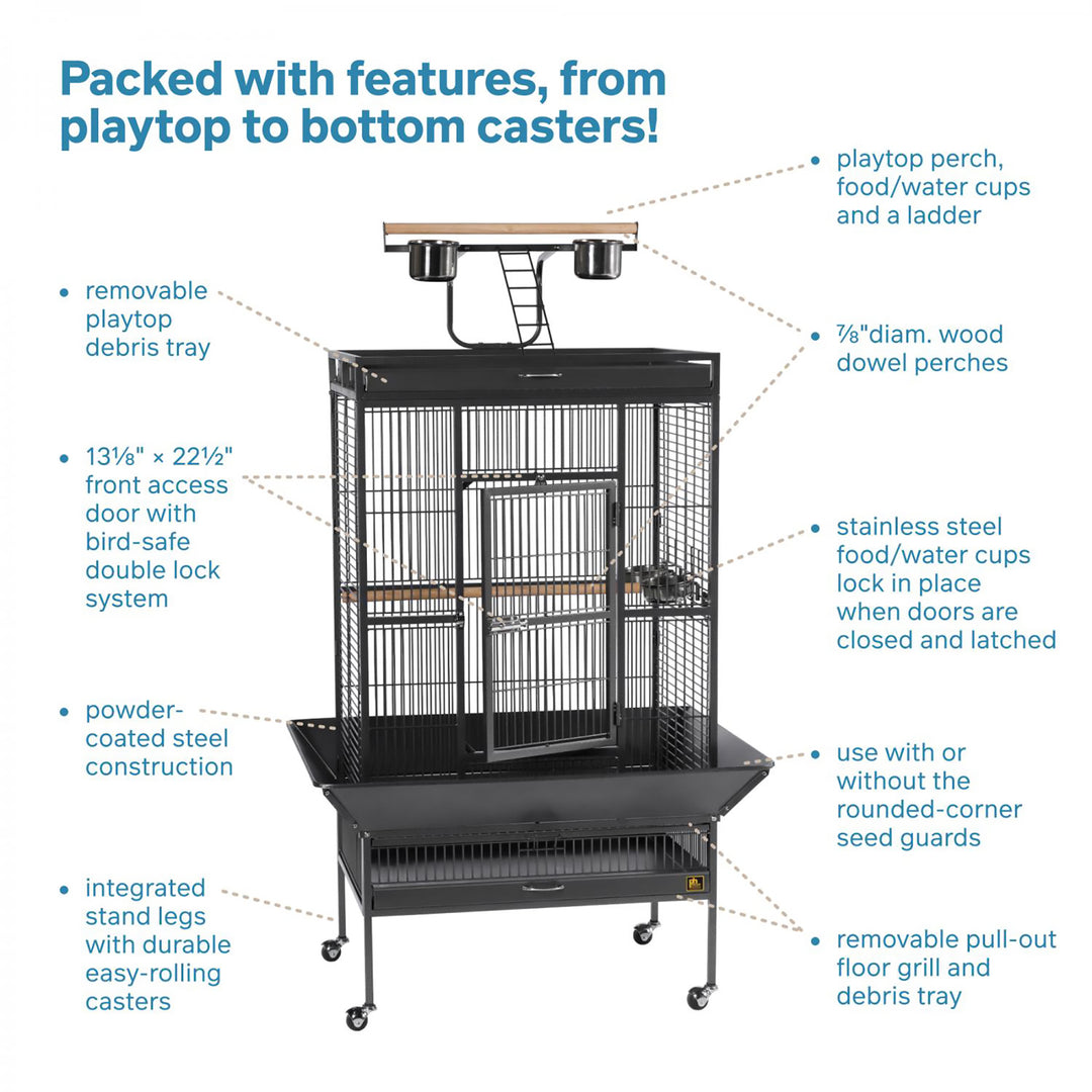 Prevue Pet Products Playtop Bird Home Black - 30” x 22” - Parrot Enclosure #3153BLK