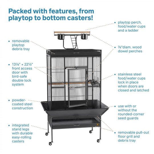 Prevue Pet Products Playtop Bird Home Black - 30” x 22” - Parrot Enclosure #3153BLK