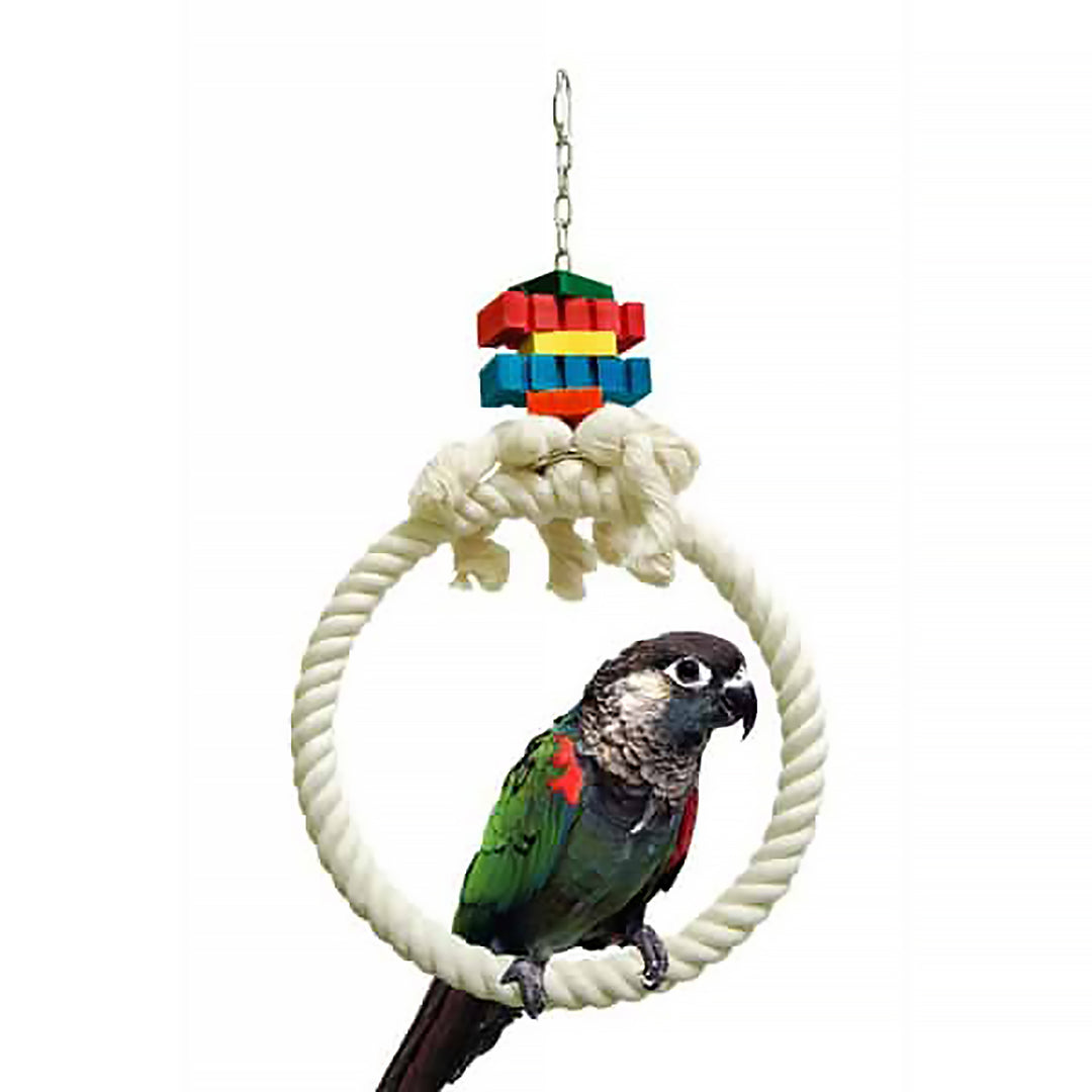 Zoo-Max Hoop Cotton Ring - 10” D x 20” H - Soft Rope Swing Toy Bird Perch #962