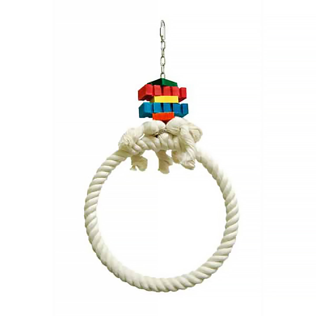 Zoo-Max Hoop Cotton Ring - 10” D x 20” H - Soft Rope Swing Toy Bird Perch #962