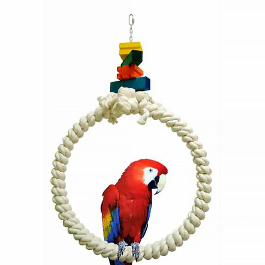 Zoo-Max Hoop Cotton Ring Jumbo - 20” D x 36” H - Soft Rope Swing Toy Bird Perch #964B