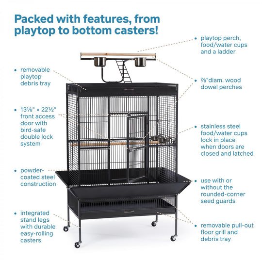 Prevue Pet Products Playtop Bird Home Black - 36” x 24” - Parrot Enclosure #3154BLK