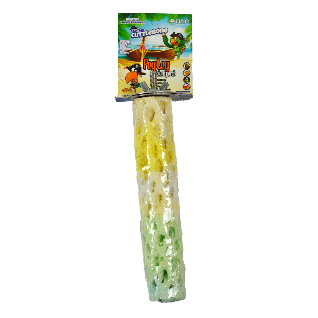 A&E Cage Company Captain Cuttlebone Peg Leg Medium Calcium Perch - Mineral Supplement Bird Perch #AE9023