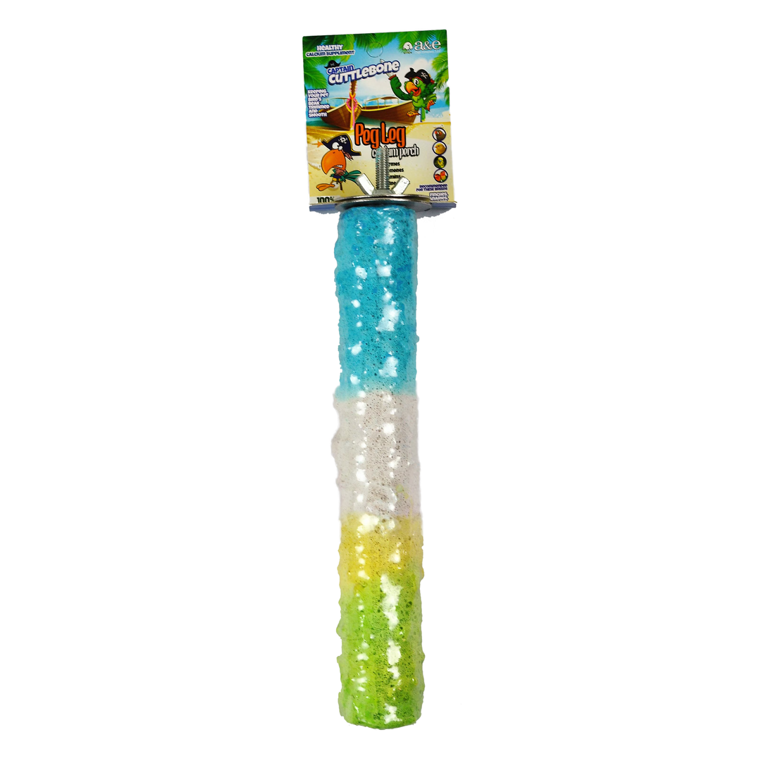 A&E Cage Company Captain Cuttlebone Peg Leg Large Calcium Perch - Mineral Supplement Bird Perch #AE9024