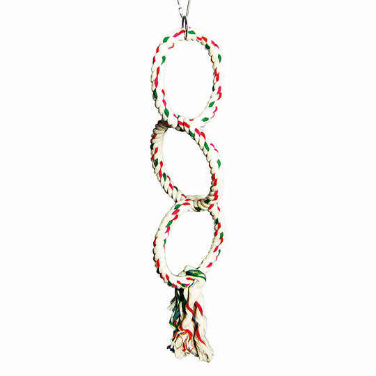 A&E Cage Company Happy Beaks Triple Ring Rope Swing 5” x 19” - Cotton Rope Swing Bird Toy #HB01270