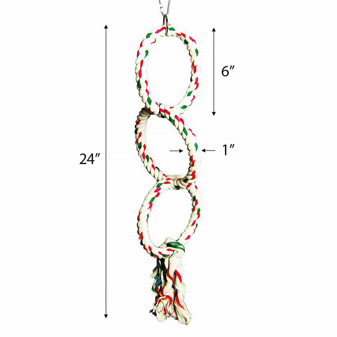 A&E Cage Company Happy Beaks Triple Ring Rope Swing 5” x 19” - Cotton Rope Swing Bird Toy #HB01270