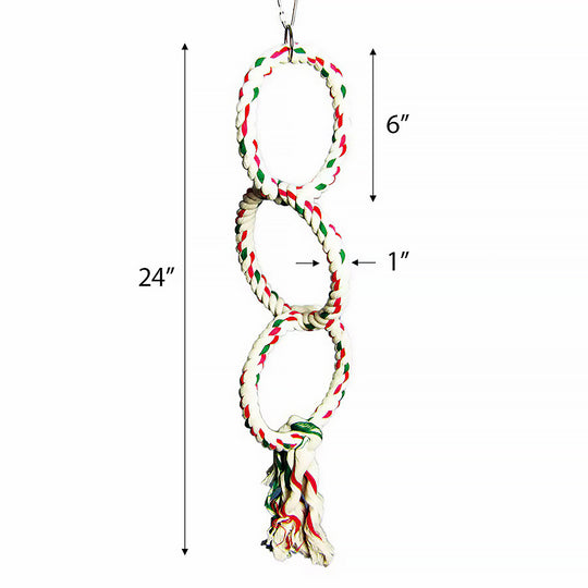 A&E Cage Company Happy Beaks Triple Ring Rope Swing 5” x 19” - Cotton Rope Swing Bird Toy #HB01270