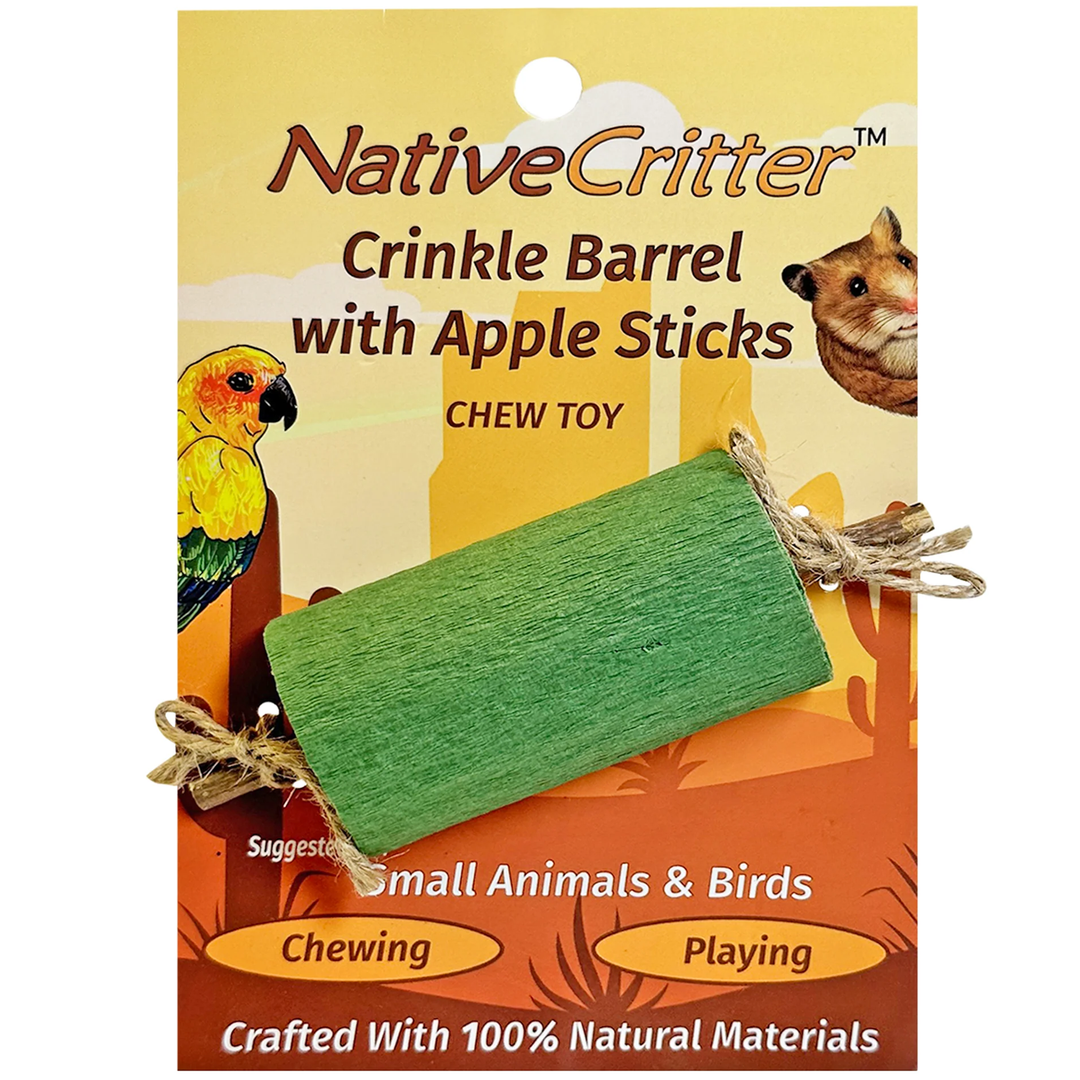 Exotic Nutrition NativeCritter Crinkle Barrel with Apple Sticks - Foot & Chew Bird Toy