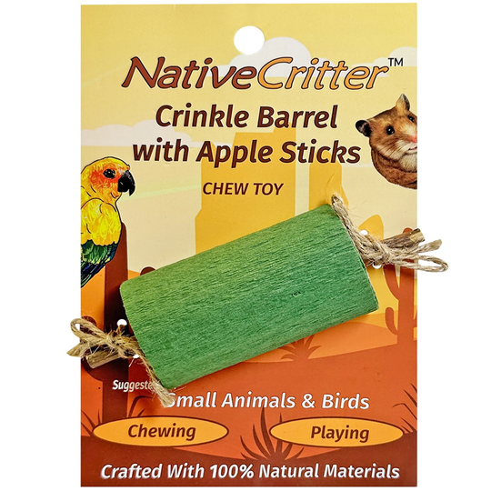Exotic Nutrition NativeCritter Crinkle Barrel with Apple Sticks - Foot & Chew Bird Toy
