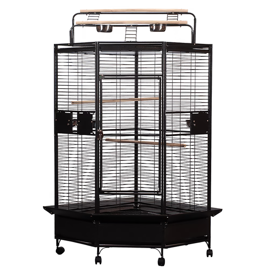A&E Cage Company Large Corner Cage Black - 33" x 33" - Bird Enclosure #CC3232