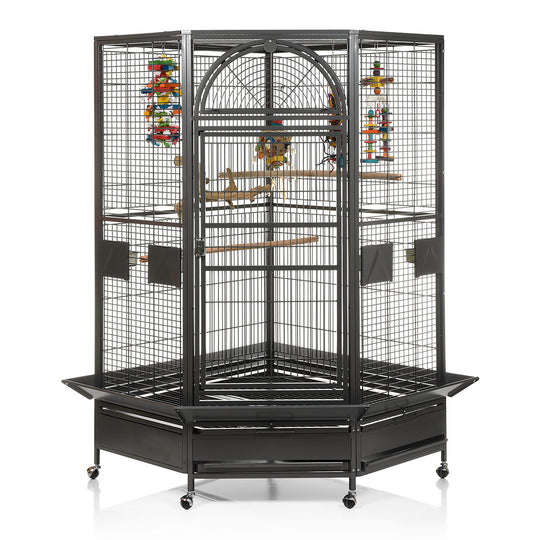 A&E Cage Company Extra Large Corner Cage Black - 42" x 42" - Bird Enclosure #CC4242