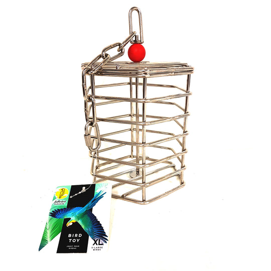 Caitec Featherland Paradise Stainless Steel Baffle Cage XL - Puzzle Treat Dispenser Parrot Toy