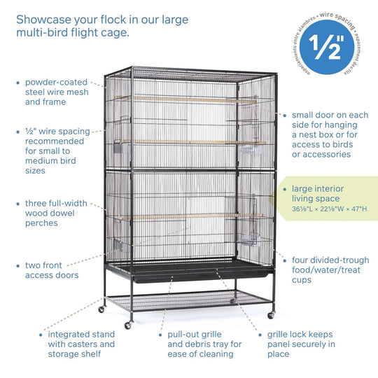 Prevue Pet Products Large Flight Bird Cage Black - 37” x 23” - Small Parrot Enclosure #F050