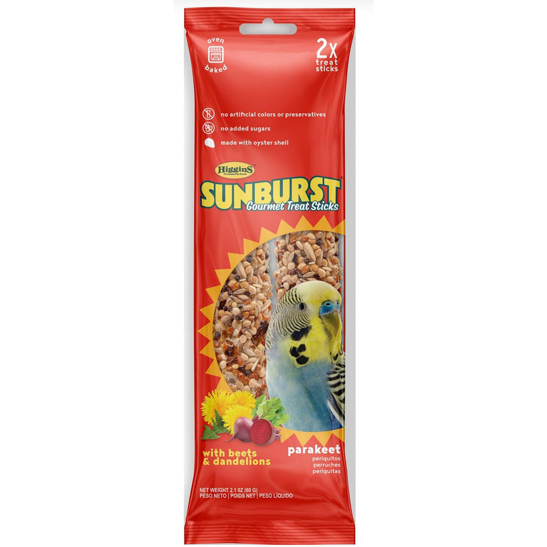 Higgins Sunburst Gourmet Treat Stick for Parakeets Beets & Dandelions - 2 pack - 2.1oz