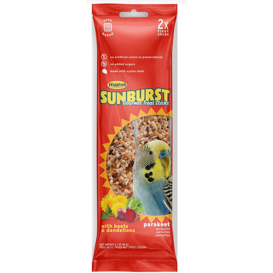 Higgins Sunburst Gourmet Treat Stick for Parakeets Beets & Dandelions - 2 pack - 2.1oz