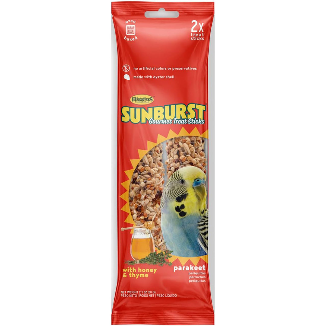 Higgins Sunburst Gourmet Treat Stick for Parakeets Honey & Thyme - 2 pack - 2.1oz