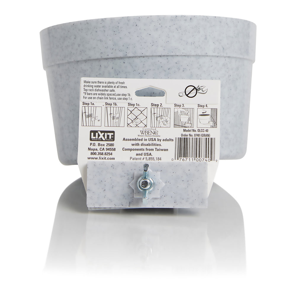 Lixit Quick Lock Cage Bowl Granite 40oz - BPA-Free Plastic Bird Cage Food Dish