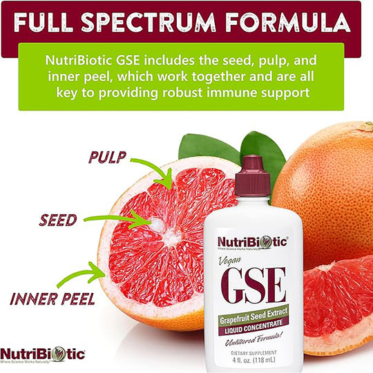 NutriBiotic Vegan GSE Grapefruit Seed Extract Liquid Concentrate Dietary Supplement - 4oz