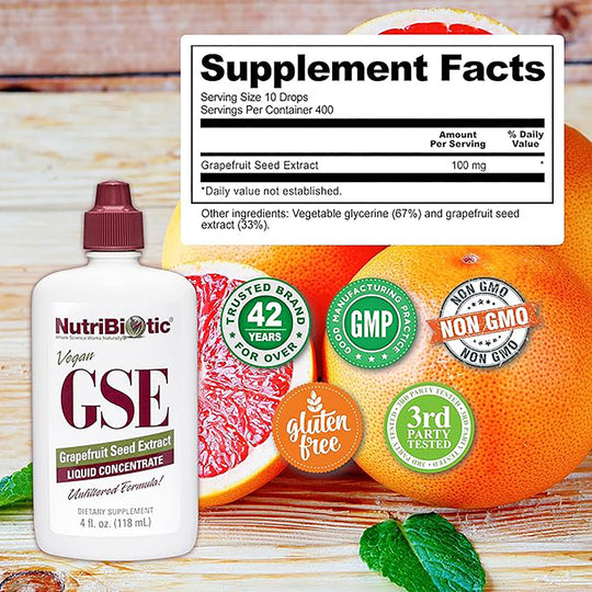 NutriBiotic Vegan GSE Grapefruit Seed Extract Liquid Concentrate Dietary Supplement - 4oz