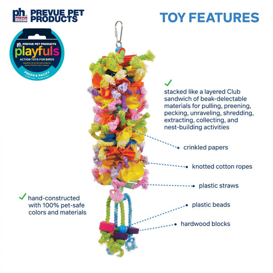 Prevue Pet Products Playfuls Club Bird Toy - Shred & Chew Parrot Toy #62606