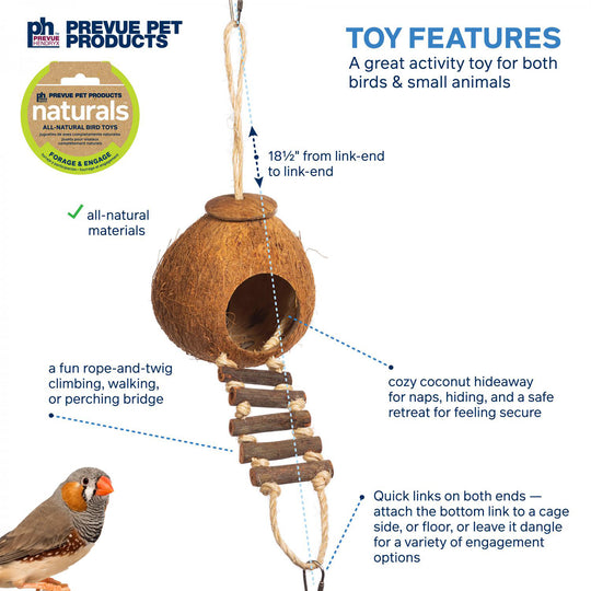 Prevue Pet Products Naturals Coco Hideaway with Bird Ladder - Climb & Chew Parrot Toy #62801