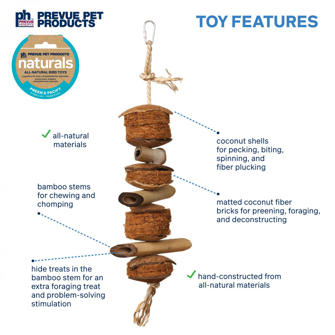 Prevue Pet Products Naturals Coco & Bamboo Bird Toy - Hard Chew Parrot Toy #62800