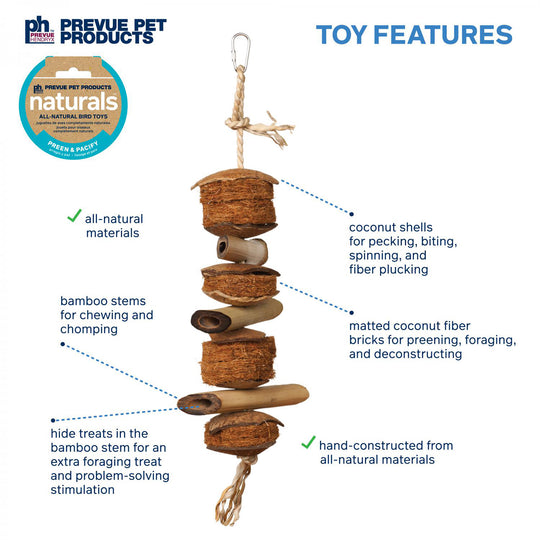 Prevue Pet Products Naturals Coco & Bamboo Bird Toy - Hard Chew Parrot Toy #62800