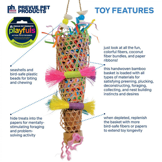 Prevue Pet Products Playfuls Confetti Kazoo Bird Toy - Shred & Chew Parrot Toy #62513