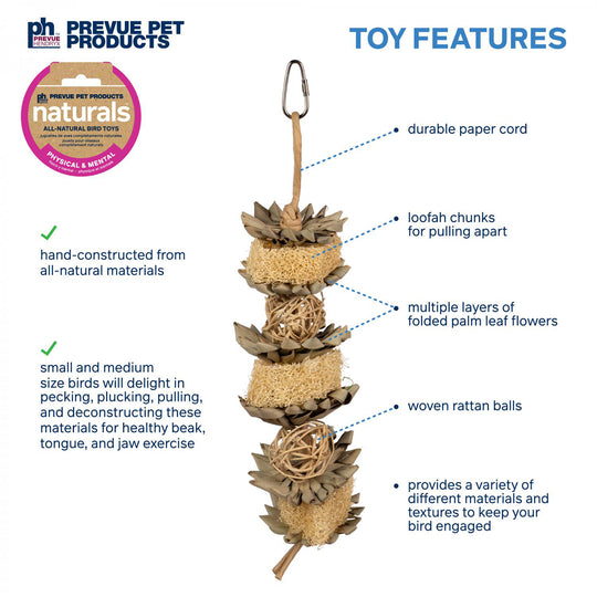 Prevue Pet Products Naturals Flowers & Cubes Bird Toy - Chew Parrot Toy #60264