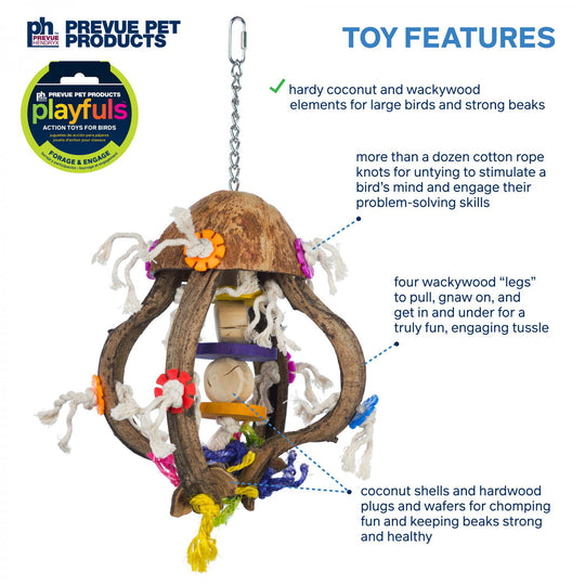 Prevue Pet Products Playfuls Jellyfish Bird Toy - Hard Chew & Foraging Parrot Toy #62671