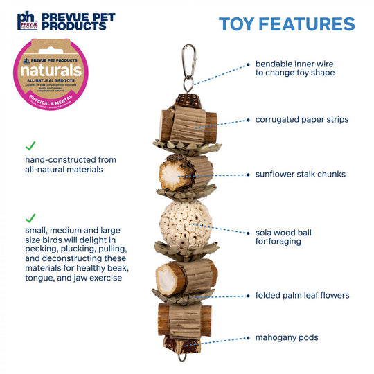 Prevue Pet Products Naturals Lumberjack Stack Bird Toy - Hard Chew Parrot Toy #60263