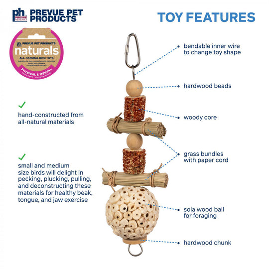 Prevue Pet Products Naturals Lunchin' Logs Bird Toy - Chew Parrot Toy #60262