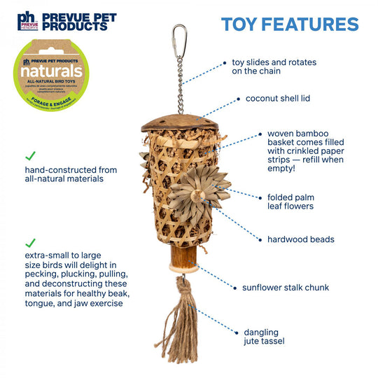 Prevue Pet Products Naturals Pluckers Cup Bird Toy - Chew Parrot Toy #60266