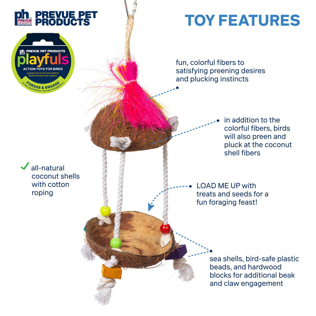 Prevue Pet Products Playfuls Tiki Hut Bird Toy - Shred & Foraging Parrot Toy #62188