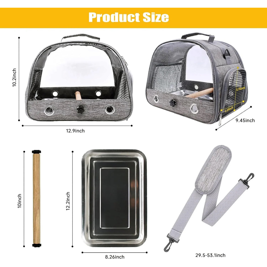 Travel Carrier Bag Portable Bird Backpack with Plate Breathable - Clear Mesh Parrot Carrier