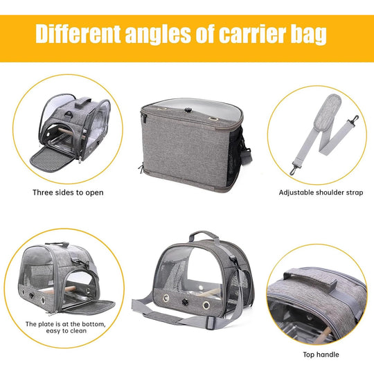 Travel Carrier Bag Portable Bird Backpack with Plate Breathable - Clear Mesh Parrot Carrier