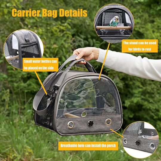Travel Carrier Bag Portable Bird Backpack with Plate Breathable - Clear Mesh Parrot Carrier