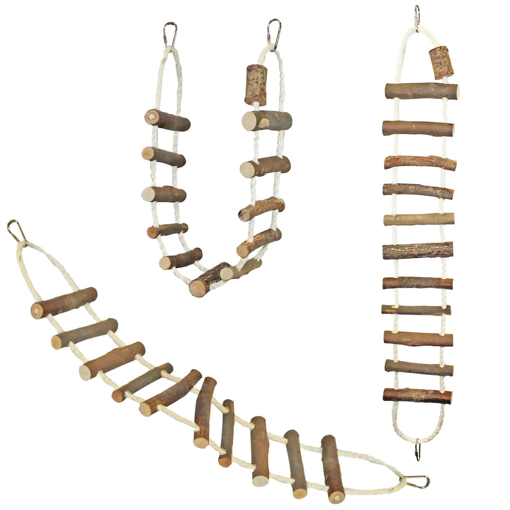 Exotic Nutrition Jungle Canopy Toy Sisal Rope Ladder - Natural Wood Climbing Bridge Bird Perch