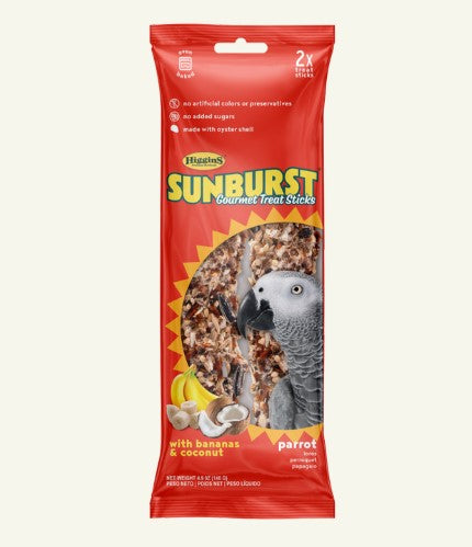 Higgins Sunburst Gourmet Treat Stick for Parrots Bananas & Coconut - 2 pack - 4.9oz
