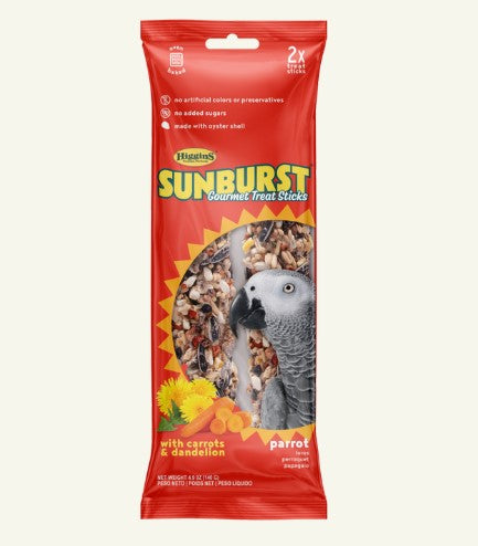 Higgins Sunburst Gourmet Treat Stick for Parrots Carrots & Dandelions - 2 pack - 4.9oz